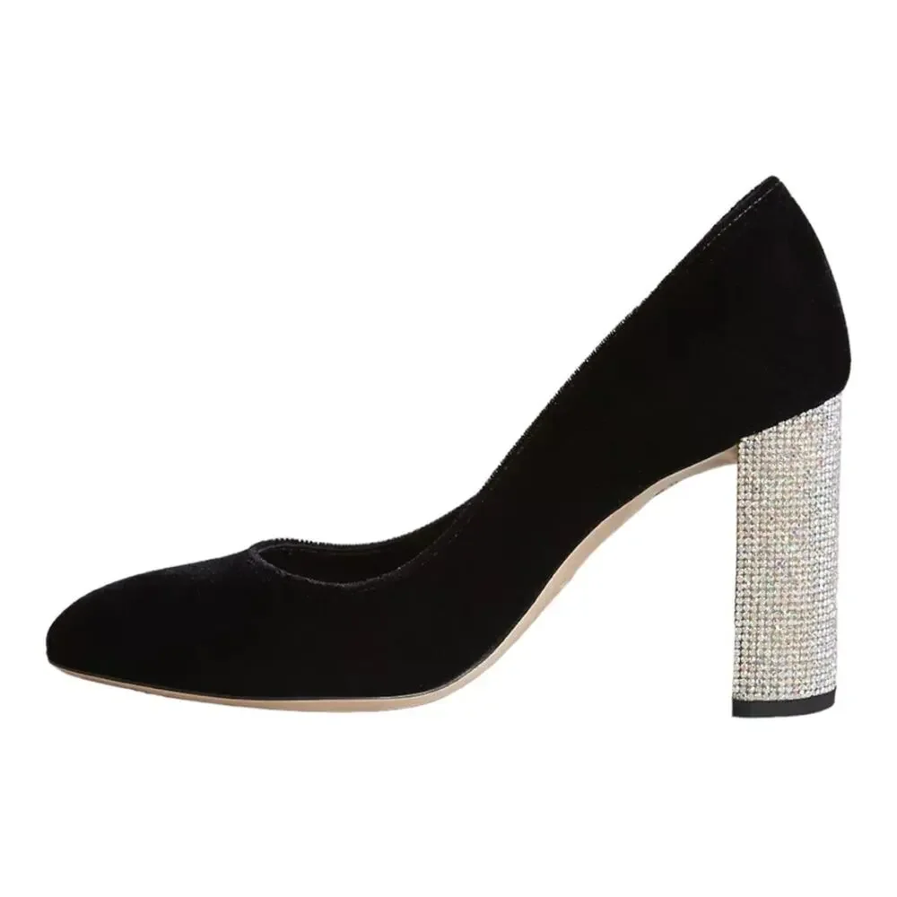 Anthropologie DeMille Black Rhinestone Block Heel Pumps EU 40 US 9